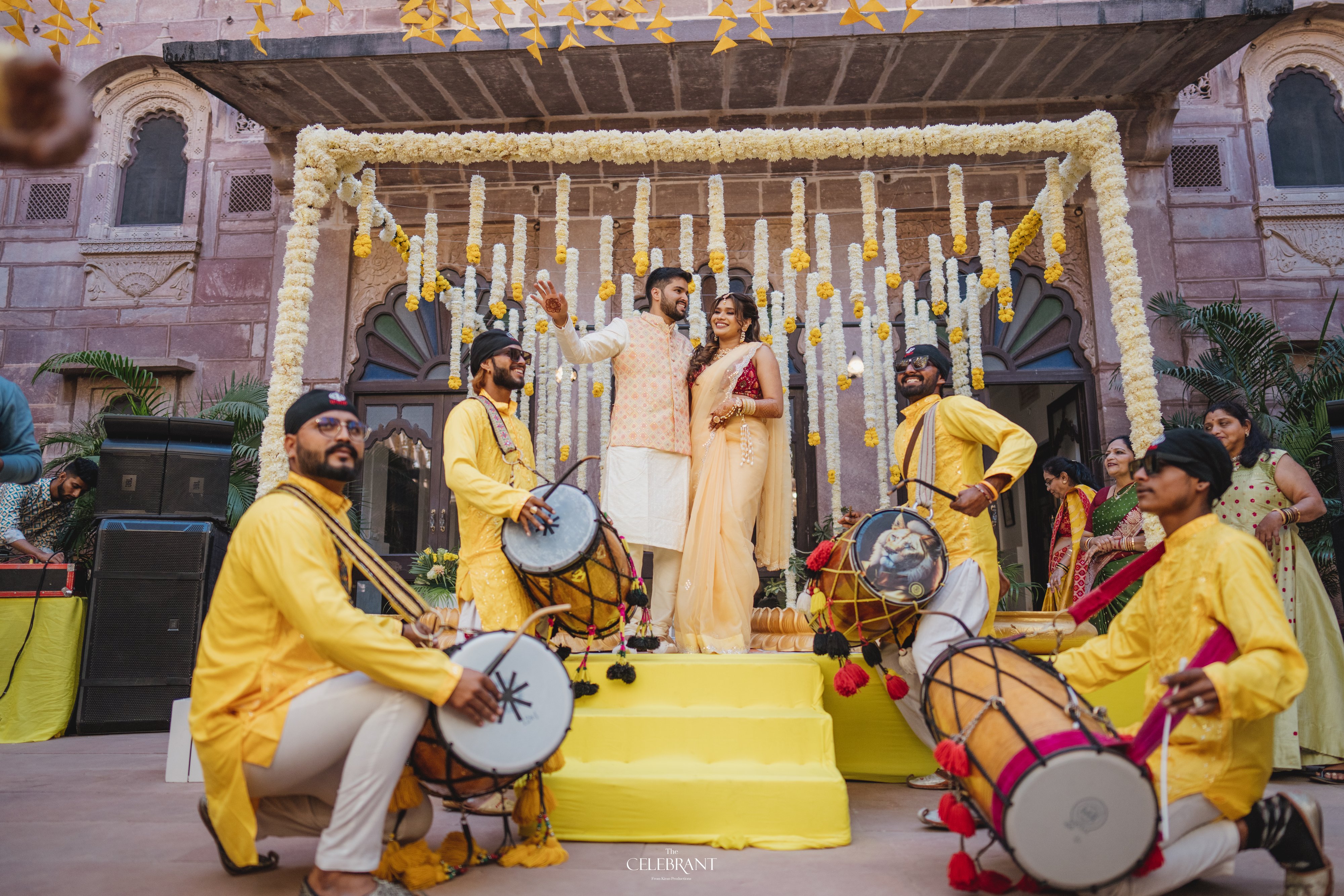 Anuroopa & Vishal Destination Wedding Haldi at Chanwa Fort, Jodhpur - custom styling by Saaj Weddings